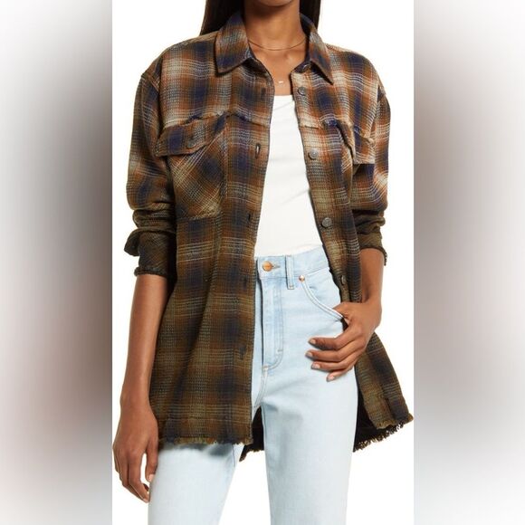 We the Free Anneli Plaid Shirt Jacket Shacket Tobacco Ombre Free People | Sz M - Picture 8 of 15